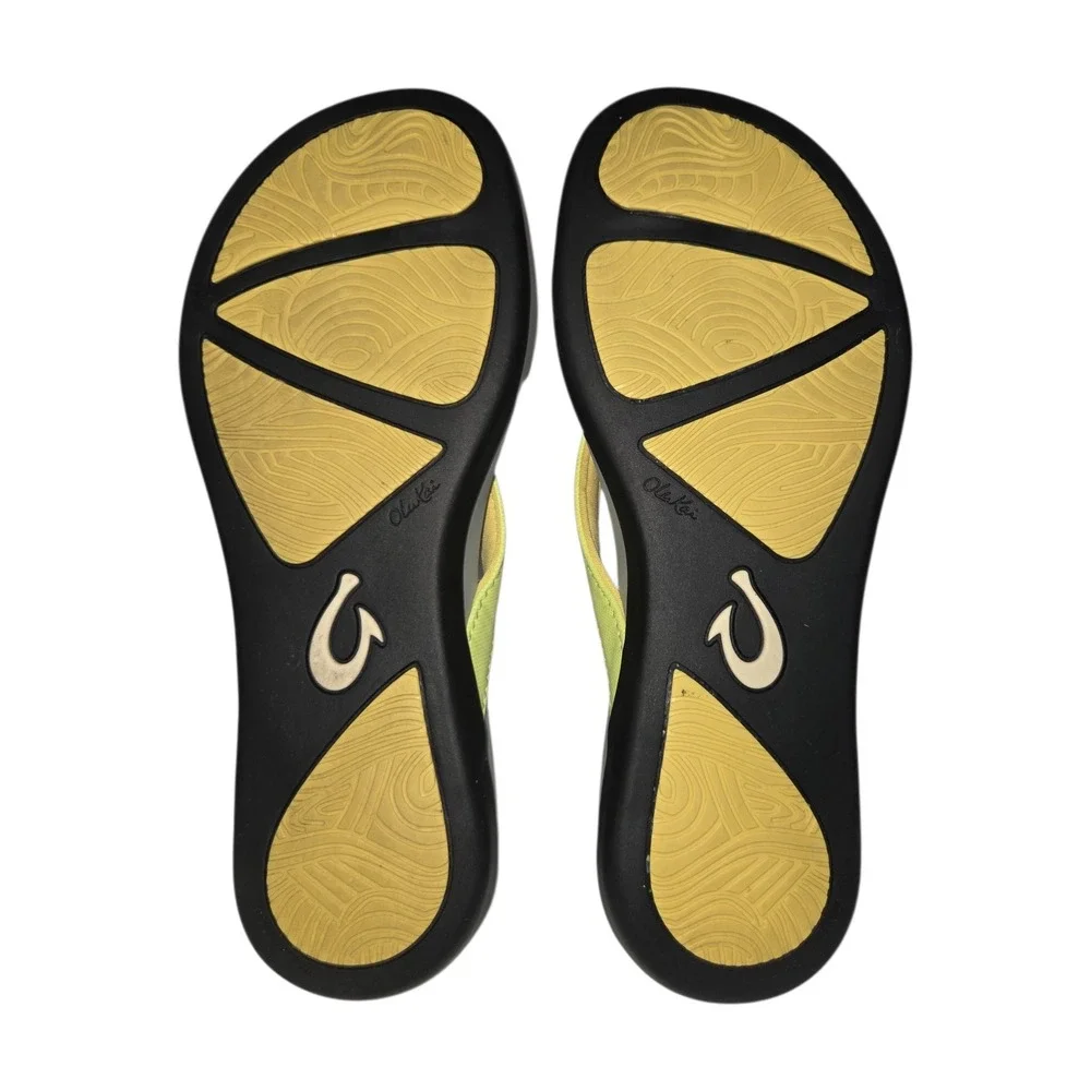 OluKai Ho'opio Womens Flip Flops Grey Yellow Sandals 20294-PZPG Size 7